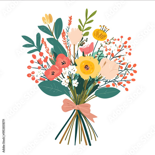 simple vector bouquet clipart illustration white background vector art style simple design flat illustration no shadows