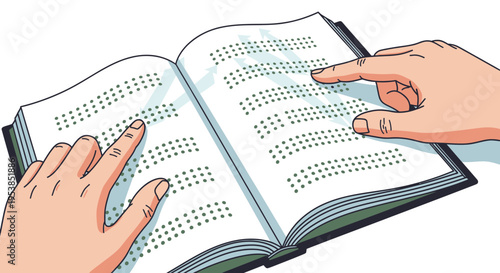 Braille book being read by hands
