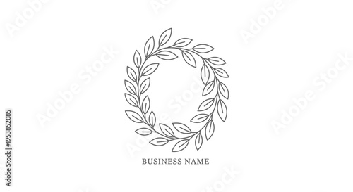Elegant Laurel Wreath Circle Frame for Business Name Placeholder, Symbolizing Achievement and Excellence on an Isolated White Background.