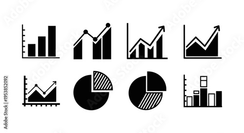 Comprehensive Collection of Business Charts for Data Analysis and Financial Reporting on an Isolated White Background.