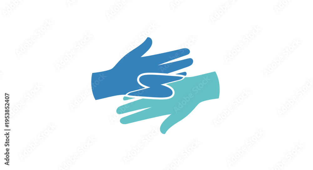 Fototapeta premium Caring Blue and Teal Hands Reaching Out, Symbolizing Help and Support on Isolated White Background