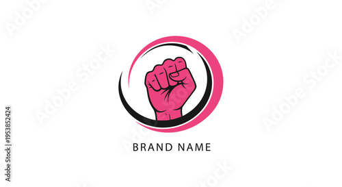 Powerful Clenched Fist Logo Symbol of Strength and Empowerment in a Pink Circle on Isolated White Background