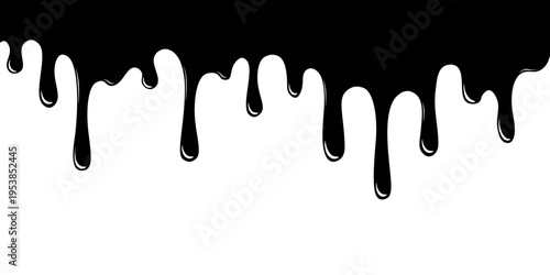 Black paint or oil dripping border isolated on transparent background. Vector