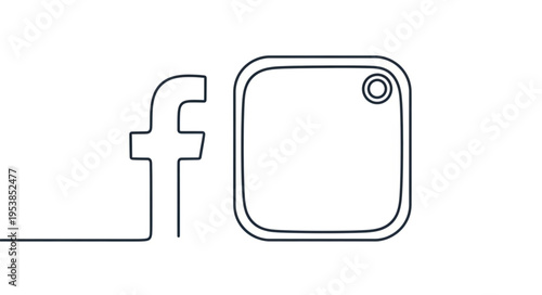 Minimalist Line Art Depicting Facebook and Instagram Logos in Black and White.