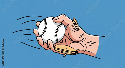 Slika na platnu Hand Gripping Baseball Ready to Throw with Motion Lines.