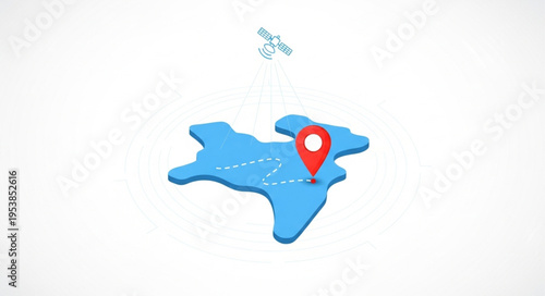 Isometric Map of India with Location Pin and Airplane.