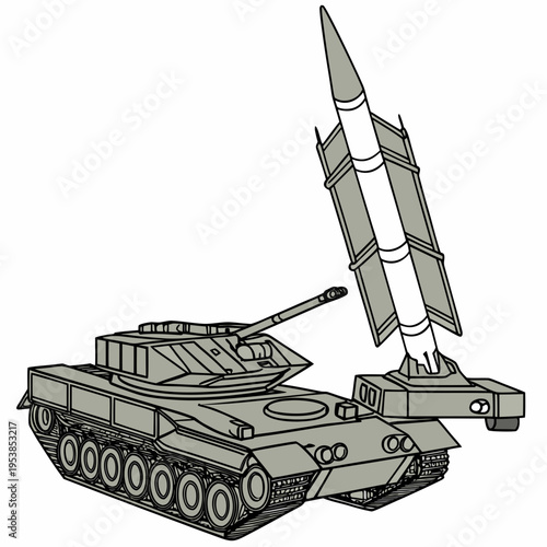 Military tank with missile launcher on top for defense or warfare concepts