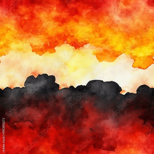 Fiery Watercolor Sunset Landscape An Abstract Artistic Background