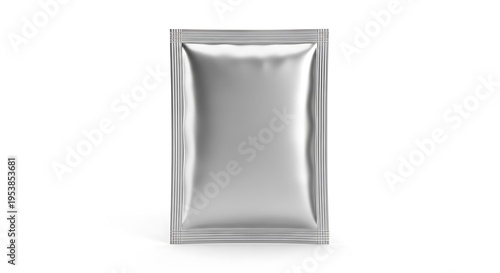 silver foil blank bag package on white background aluminium bag Packaging sachet mockup  food branding packaging 3D rendering, 3D illustration 3D Sachet packing pouch mockups 3D pouches