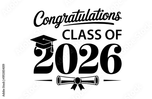 Congratulations Class of 2026 Text Handwritten Vector Design on a white background