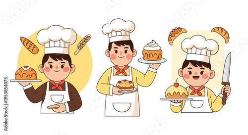 Baker Character Set Bakery Cartoon Vector Illustrations Isolated on White Background