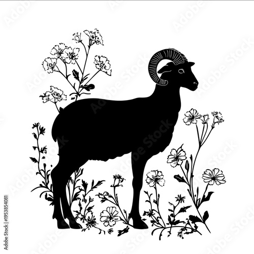 black silhouette dall sheep on a white backgrounk vector