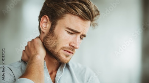 Man with neck pain transparent background