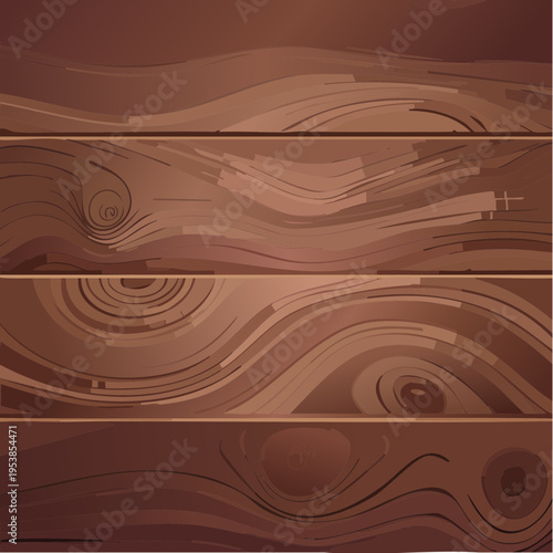 Dark brown wood texture background with natural grain. Seamless vector mahogany timber surface for luxury interior design