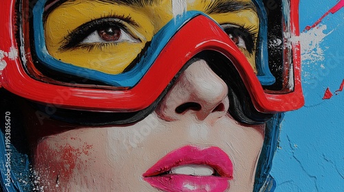 Portrait artistique coloré d'une femme portant des lunettes stylisées