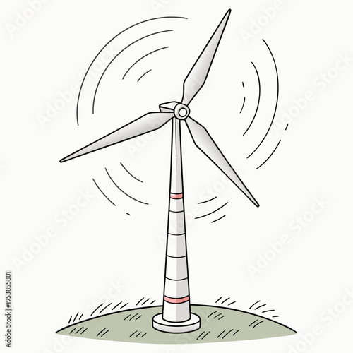 Wind turbine on a small hill with motion lines windmill