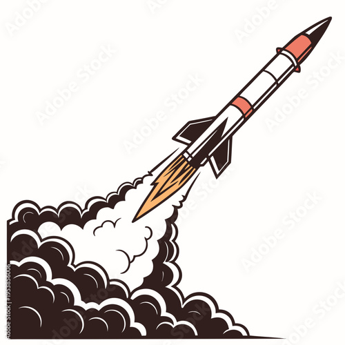 Rocket taking off with smoke and flames take off launch