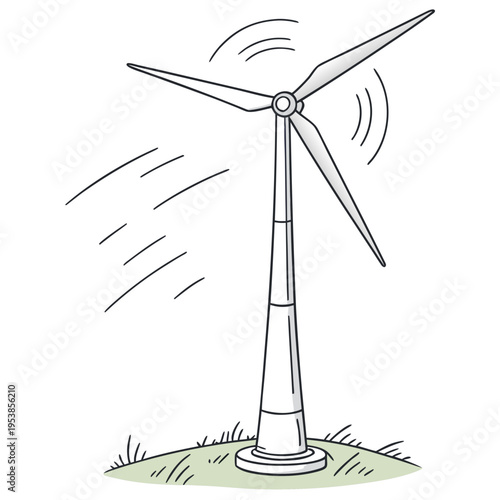 Wind turbine with motion lines on a grassy hill renewable energy