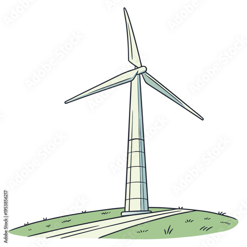 Single wind turbine on a grassy hill renewable energy