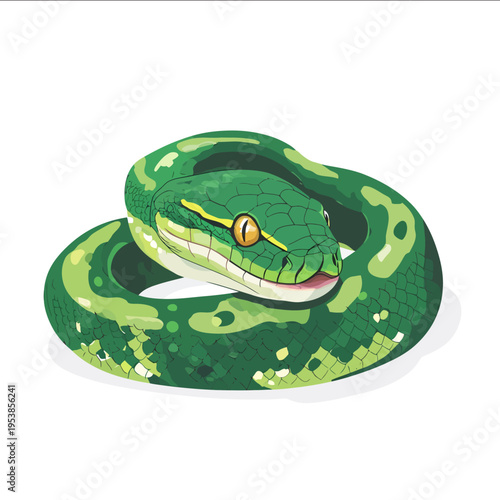 simple vector emerald tree boa clipart illustration white background vector art style simple design flat illustration no shadows