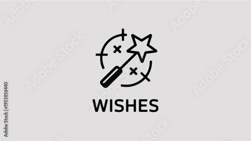 Wishes symbol with magic wand and star on gray background