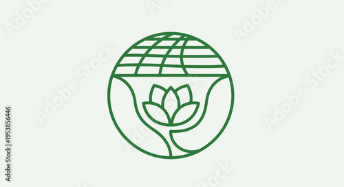 Obraz na plátně Green lotus flower grows on earth with grid lines in nature