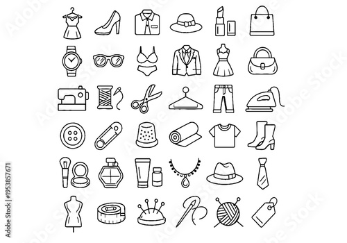 Bild auf Leinwand Fashion & Accessories Line Icon Set