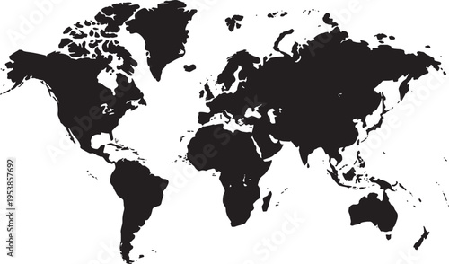 Black silhouette of a world map on a white background