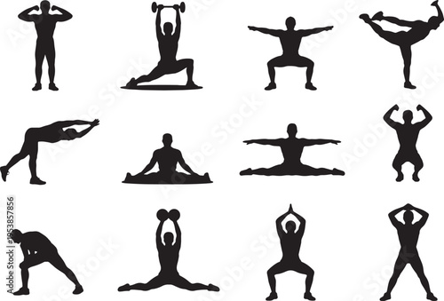 Diverse group of dancers in dynamic poses expressing movement and graceful artistry white background