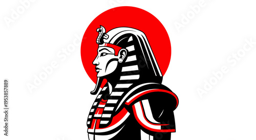 Ancient Egyptian pharaoh wearing headdress standing outdoors