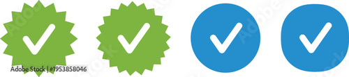 Set of green and blue checkmark icons for verified accounts social media badges quality assurance approval and successful task completion