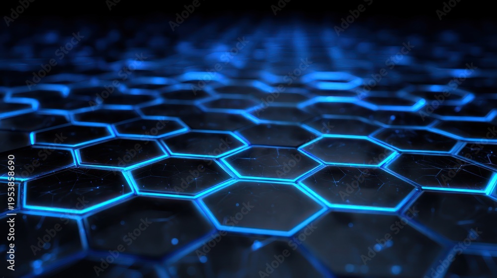 Naklejka premium Hexagon grid with blue glow