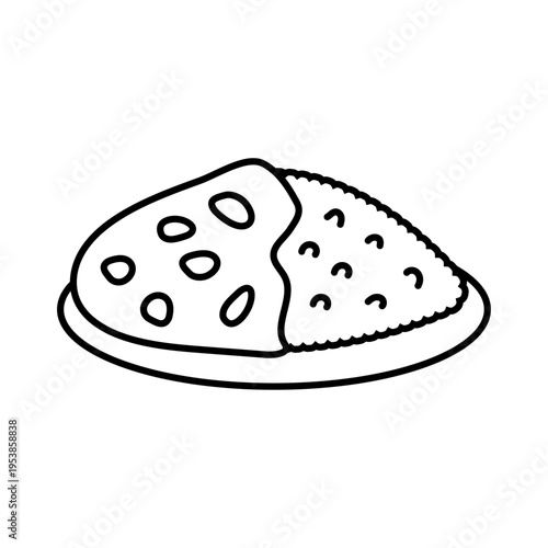カレーライスの線画アイコン シンプルなカレー料理イラスト 食べ物アウトライン素材 / Curry rice outline icon simple food line illustration vector