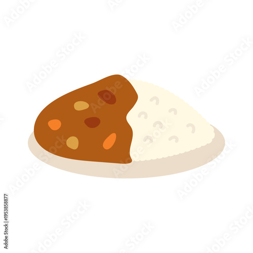 カレーライスのフラットアイコン シンプルなカレー料理イラスト 食べ物ベクター素材 / Curry rice flat icon simple food illustration vector