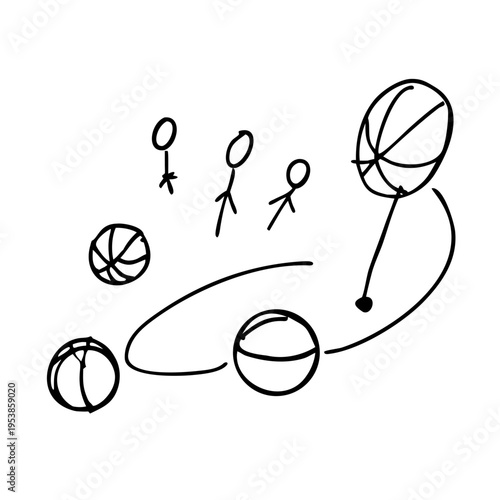 A group of stick figures playing basketball