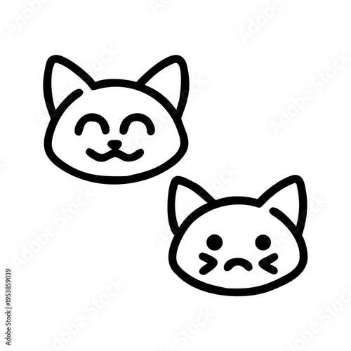 Two cartoon cat faces with different expressions