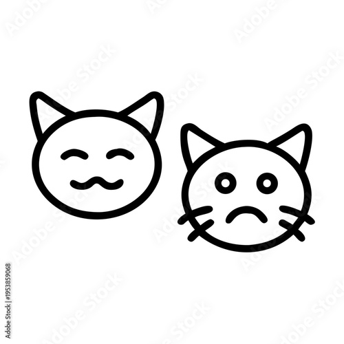 A smiling and a frowning cartoon cat face