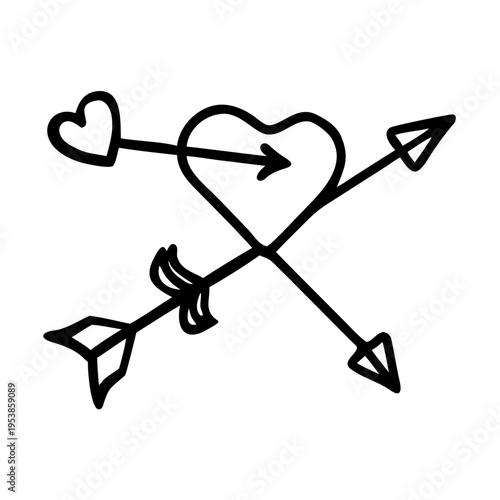 A heart pierced by two crossed arrows
