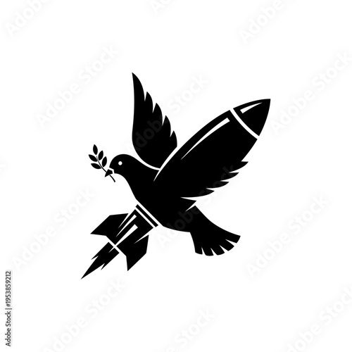 Dove Carrying a Missile with Olive Branch for Peace Concept.