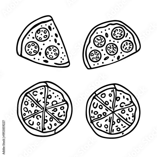 A set of four different pizza illustrations