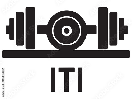 Dumbbell weightlifting fitness gym equipment symbol icon with ITI text
