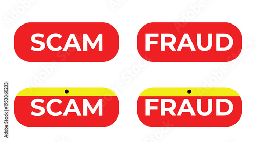 Scam Fraud Vector Labels Set – Red Yellow Warning Badge Icons