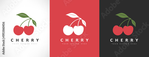 Cherry logo vector. Food berry design