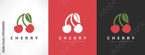 Cherry logo vector. Food berry design