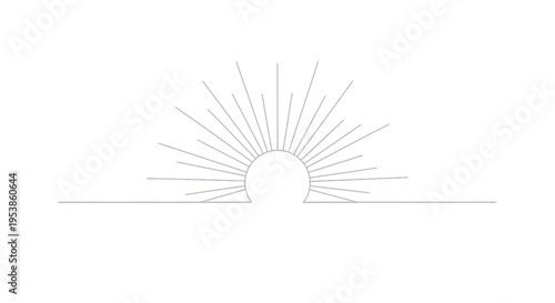 Minimalist Sunburst Line Art - Sunrise Horizon Graphic