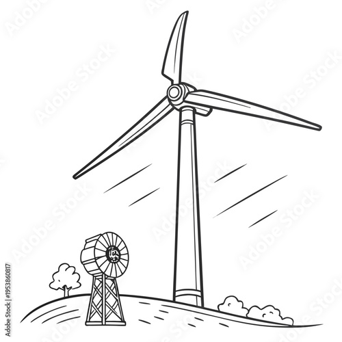 Modern and old wind turbines modern wind turbine old windmill