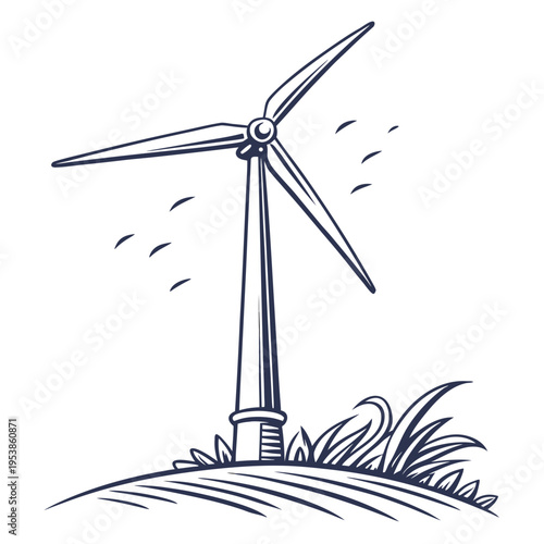 Wind turbine on a windy hill renewable energy sustainability