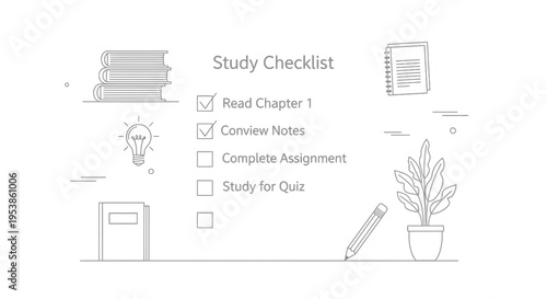 Study Checklist Desk with Plant.
