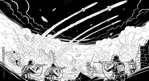 Soldiers in combat with guns.