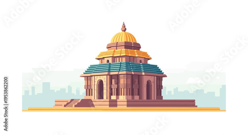 Detailed Illustration of a Traditional Indian Temple Structure.